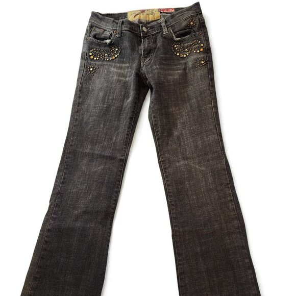 7 For All Mankind Sz 28 Bootcut Studded Dark Wash Jeans - Picture 1 of 14
